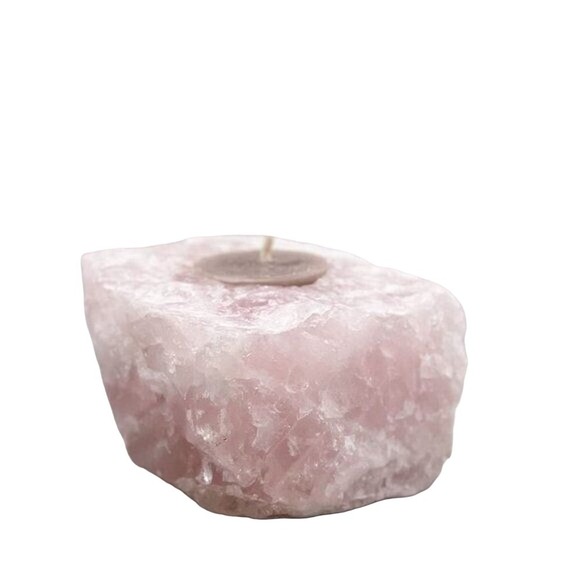 Crystal Candle Holder, Raw Rose Quartz, Stone Succulent Holder, Air-Plant Holder - Picture 1 of 8